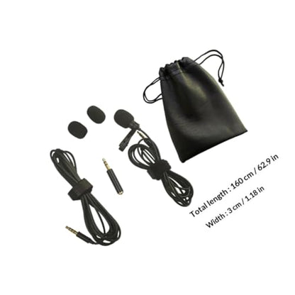 Beaupretty Lapel Condenser Microphone Kit with Clip, 2m Long Wire Hands-Free Mini Recording Mic Set Including Pu Carrying Case and 3.5mm Adapter for Audio Recording and Presentation