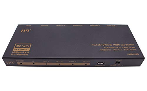U9 ViewHD 1 in 4 Out HDMI 2.0 18Gbps 1x4 Splitter with Automatic 4K to 1080P Downscaler / 4K@60Hz / HDR and Dloby Vision/HDCP 2.2 to HDCP 1.4 Converter/Model: UHD1X4S - color: 1x4 | 4K to1080P Auto Scaler, size: v2.0 | 4K@60Hz