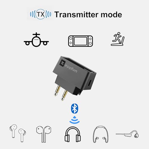 Professional Bluetooth 5.2 Transmitter for Airplane, Dual Connection Wireless Audio Adapter with aptX Low Latency/Aptx HD for Earbuds/Headphones