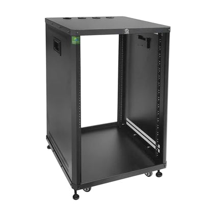 RIVECO POMU 18U Stereo & Server Rack with Caster Wheels, Rolling Network Cabinet, Open Frame for 19 inches Audio Video Music Recording & IT Equipment, Obtuse Angel, Lifting Handle - size: 18U