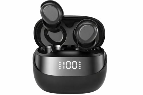 AUDIRA Mini Wireless Sleep Earbuds for Side Sleepers, Bluetooth 5.4 in-Ear Ear Buds with Noise Cancelling, IPX4 Waterproof Headphones, Touch Control, Digital Display Charging Case – Black - color: Black