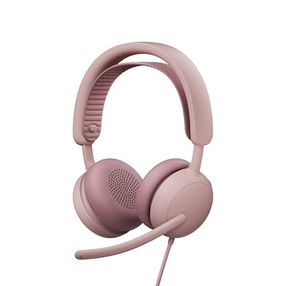 Logitech Zone Wired 2 Noise Canceling Headset with Adaptive Hybrid - Rose | Noise-canceling, USB-C connection, USB-A adapter included - color: Rose, style: Wired