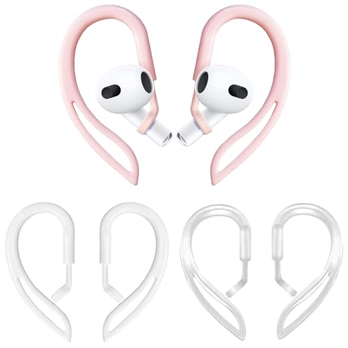 3 Pairs Ear Hooks for AirPods Pro 3 (2025) AirPods Pro 2/1 AirPods 3/2/1 [360° Rotatable Multi-Dimensional Adjustable] Silicone Soft Anti-Slip Sports Clamp (Transparent & Pink & White) - color: Transparent & Pink & White