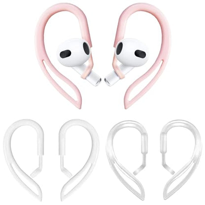 3 Pairs Ear Hooks for AirPods Pro 3 (2025) AirPods Pro 2/1 AirPods 3/2/1 [360° Rotatable Multi-Dimensional Adjustable] Silicone Soft Anti-Slip Sports Clamp (Transparent & Pink & White) - color: Transparent & Pink & White