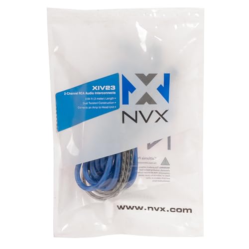 NVX® XIV23 9.84 ft (3 Meter) Oxygen Free Copper 2-Channel Twisted Pair V-Series Car Audio RCA Audio Interconnect Cable with Shielded Noise Reduction and Split-tip Silver-Plated Ends | Oxygen Free Copper Twisted Pair V-Series with Shielded Noise Reduction
