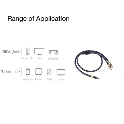 HiFi Dual Shielded (OD 8.0mm) 3.5mm AUX to 2 RCA Audio Adapter Cable (6.6FT) - size: 6.6FT