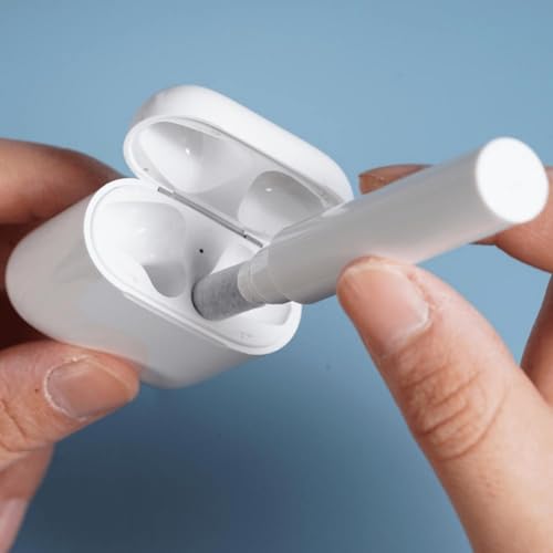 1PC 3 in 1 Multi-Function Cleaning Pen for Airpods with Soft Brush Flocking Sponge for Bluetooth Headset, Charging Box, Mobile Phone, Earbud Earphones Case Cleaning Tools, White - color: White