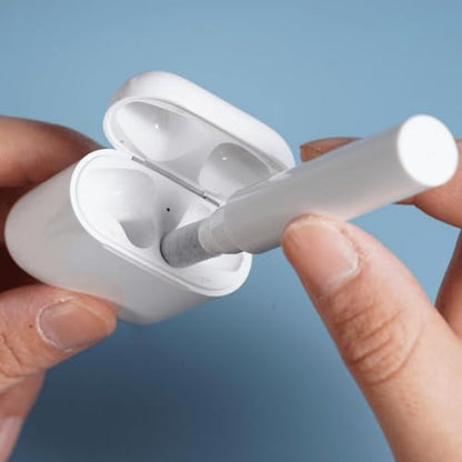 1PC 3 in 1 Multi-Function Cleaning Pen for Airpods with Soft Brush Flocking Sponge for Bluetooth Headset, Charging Box, Mobile Phone, Earbud Earphones Case Cleaning Tools, White - color: White