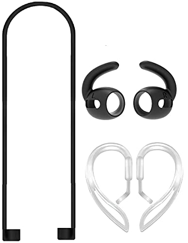 JNSA [Never Lose Your Air Pods Pro] Anti Slip Set, Sport Ear Hook Compatible with Air Pods Pro (Clear)+ Air Pods Pro Earbuds Ear Hooks Cover + Strap Lanyards for Air Pods Pro [3in1],Black - color: Black