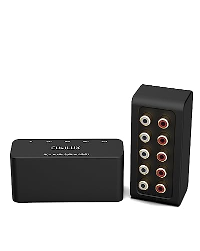AS-R1 4 Way RCA Audio Splitter Box, 4-Channel Stereo RCA Splitter, Passive Audio Splitter-Made with Aluminum Alloy (1 in 4 Out)