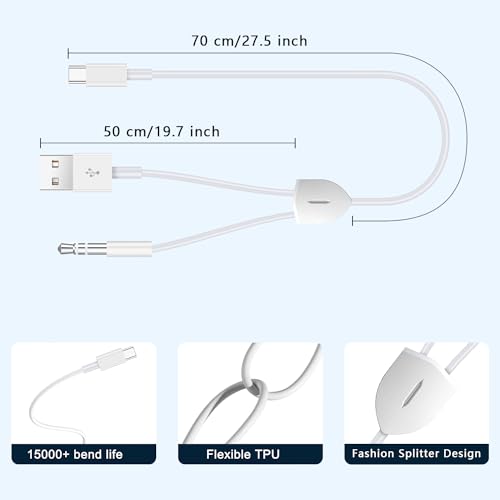 USB C to 3.5mm Aux Audio Cable, 2 in 1 USB C to 3.5mm Car Stereo Aux Headset Jack Cable with PD 18W USB C Charging Compatible with iPhone 17/16/16e/15 Plus/Pro Max/Air, Galaxy S25/S24/S23, Pixel 9/8 - color: White