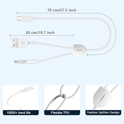 USB C to 3.5mm Aux Audio Cable, 2 in 1 USB C to 3.5mm Car Stereo Aux Headset Jack Cable with PD 18W USB C Charging Compatible with iPhone 17/16/16e/15 Plus/Pro Max/Air, Galaxy S25/S24/S23, Pixel 9/8 - color: White
