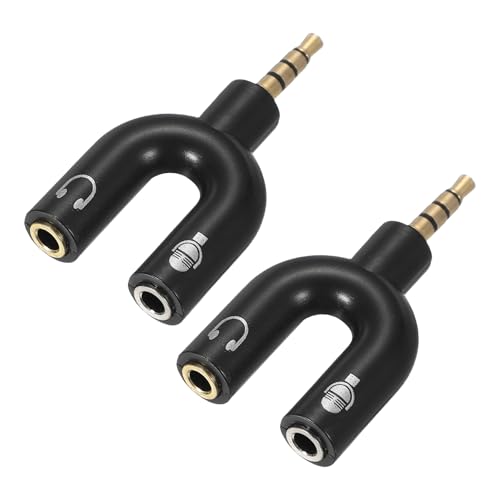 MECCANIXITY 2Pcs Headset Mic Splitter Adapter, 3.5mm Male to Dual Female Y Splitter Microphone and Audio Jack Adapter for PC Laptop Smartphone, Black - color: Black