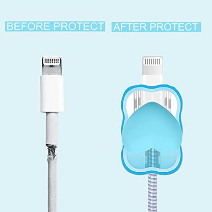 ZOSTLAND 5 in 1 DIY 18W 20W Heart Shape Protector Data Cable USB Charger Line Earphone Wire Saver Organizer Compatible with iPhone 11 12 13 14 15 Pro Max - color: Love Blue