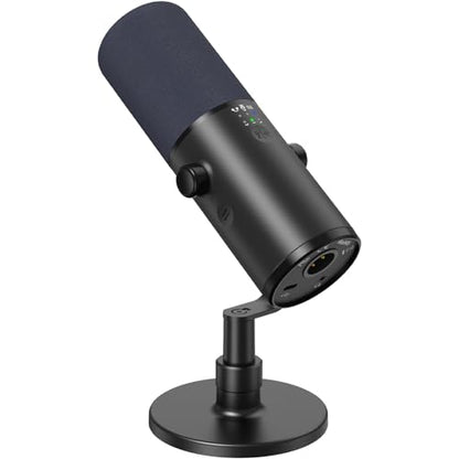 TONOR Dynamic Podcast Microphone for Studio, Cardioid XLR/USB Mic, AI Noise Cancellation, Tap Mute, 3.5mm Headphone Jack for Monitoring, Volume Control, Microfono with Desktop Stand, Black, TD510 AIR
