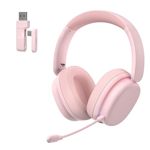 AULA G7 Pro Wireless Gaming Headset with 7.1 Surround Sound, 40mm Driver,BT5.3 Gaming Headphones with Mic, RGB, 10ms Latency, 65H Battery,Pink Gaming Headset for PS5,PS4, Switch,PC,Wired Mode for Xbox