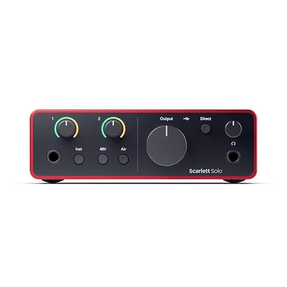 Focusrite Scarlett Solo 4th Gen USB Audio Interface, for the Guitarist, Vocalist, or Producer — High-Fidelity, Studio Quality Recording, and All the Software You Need to Record | 1 XLR Mic Preamp, 1 Hi-Z Instrument Input, 24-Bit/192kHz, 120dB Dynamic Rang