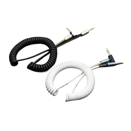 Spiral Durable Strong 3.5mm Jack to Jack Audio Headphone Optional Color Aux Coiled Auxiliary Cable(Black) - color: Black