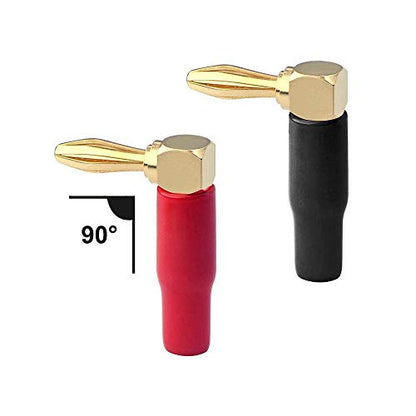 VCE 2 Pack 6.35mm to 3.5mm Male to Female Stereo Jack Adapter Bundle with 8 Pack Right Angle Banana Plugs, 90 Degree 4mm Gold Plated Dual Screw Type Speaker Connector