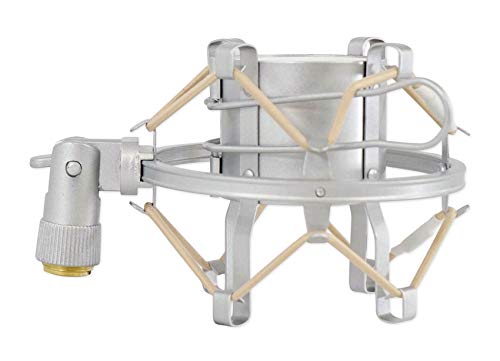 Rockville ROCKSHOCK Silver Studio Condenser Microphone Metal Shock Mount | Foam Insert, Angle Adjustment with Locking Knob, Fits 43mm-48mm Mics, 5/8" 27 Threading, 3/8" Adapter, Vibration Reduction - color: Silver