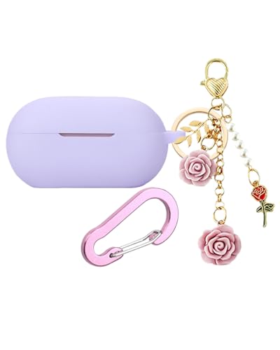 Case for Beats Solo Buds Case Cover with Flower Keychain, Cute Soft Silicone Shockproof Protective Skin Cases for Beats Solo Buds Wireless Earbuds with Carabiner for Women Girl (Purple) - color: Purple