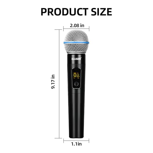 ES-384 4-Channel UHF Wireless Handheld Microphone System for Karaoke, Church, Stage, DJ and Parties, 4 Handheld Mics with 6.35mm Plug-in Rechargeable Receiver, 164ft Range