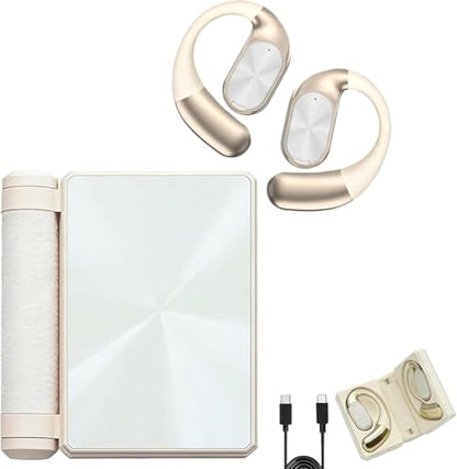 Open-Ear Headphones Bluetooth6.0 IPX5 Wireless Earphones White | Bluetooth6.0 open-ear earhooks, IPX5, Secure non-slip fit, built-in mic, lightweight comfy for running & daily outdoor use - color: ivory white