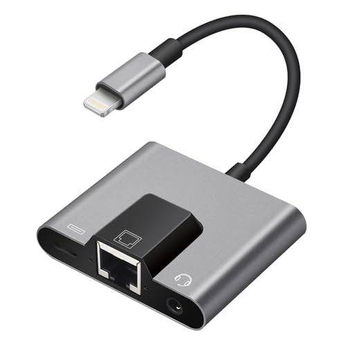 Lightning to RJ45 Ethernet Adapter Network Adapter, Support 10/100Mbps Ethernet Network, with Lightning Charge Port and 3.5mm Audio Jack, Compatible with iPhone 14 13 12 11/iPad - size: Lightning
