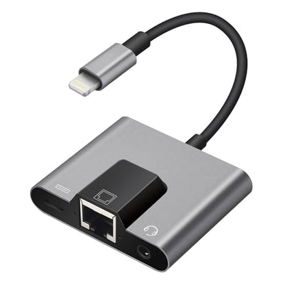 Lightning to RJ45 Ethernet Adapter Network Adapter, Support 10/100Mbps Ethernet Network, with Lightning Charge Port and 3.5mm Audio Jack, Compatible with iPhone 14 13 12 11/iPad - size: Lightning