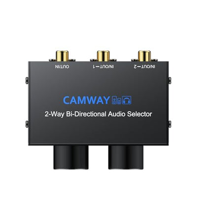 CAMWAY 2X1,1X2 RCA Switcher - RCA L/R and Aux 3.5mm Bi-Directional Stereo Audio Selector Box, Portable with Volume/Off Knob,Professional Audio Splitter for Multiple Audio Source