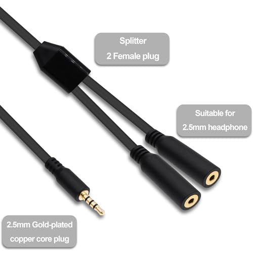 2.5mm TRRS Splitter Audio Y Cable Adapter 30cm | 2.5mm Stereo 1 Male to 2 Female,Headphone Micphone Extension Cord,2pcs
