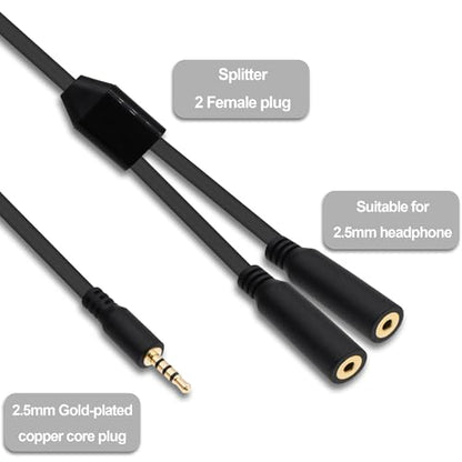 2.5mm TRRS Splitter Audio Y Cable Adapter 30cm | 2.5mm Stereo 1 Male to 2 Female,Headphone Micphone Extension Cord,2pcs