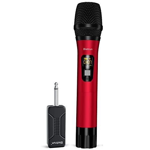 Bietrun Wireless Microphone, Uhf Metal Dynamic Handheld Karaoke Mic - color: Red