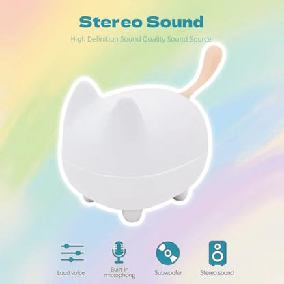 gingo Cute Cat Bluetooth Speaker (White*2) | Cat-shaped silicone tail, 40H playtime, TWS pairing, hands-free mic, BT5.3, 70g light, perfect home/office/outdoor/gift - color: White*2