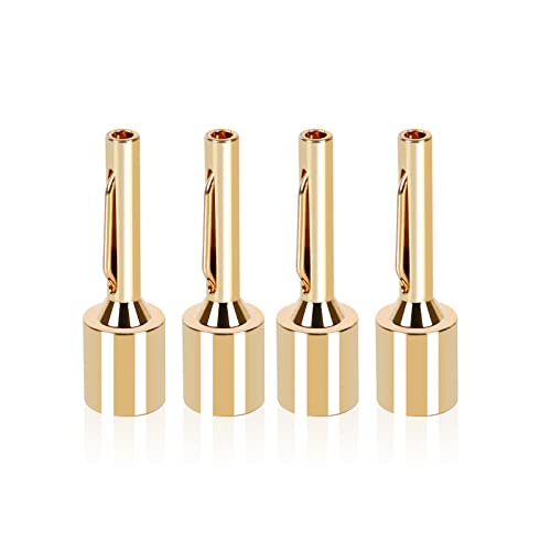 SKW Convertible Connector Gold Plated Speaker Long Pin-Banana Plugs 2 Pair (4 pcs) | 24K gold-plated plugs, convertible for binding posts and spring clips, no soldering required, for amplifier home theater - size: Long Pin-Banana