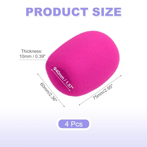 MECCANIXITY 4pcs Microphone Foam Covers, 40mm (1.57") ID 10mm (0.39") Thickness Microphone Windscreen Foam Cover for Most Handheld Microphones, Rose Red - color: Rose Red