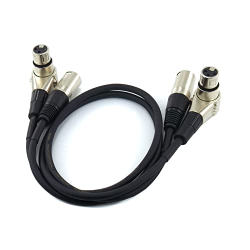 WJSTN Right-Angle Female to Straight Male XLR Cable 2FT, XLR Microphone Audio Extension Cord for Camera, Mixer, Audio Interface - size: 2FT
