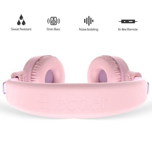ELECDER i37 Kids Headphones for School Child Girls Boys Teens, Peach/Purple | Foldable Adjustable Lightweight, 3.5mm Audio Jack On Ear Headphones for Smartphones Chromebook Computer PC Tablets Travel - color: Peach/Purple