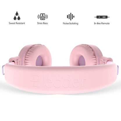 ELECDER i37 Kids Headphones for School Child Girls Boys Teens, Peach/Purple | Foldable Adjustable Lightweight, 3.5mm Audio Jack On Ear Headphones for Smartphones Chromebook Computer PC Tablets Travel - color: Peach/Purple