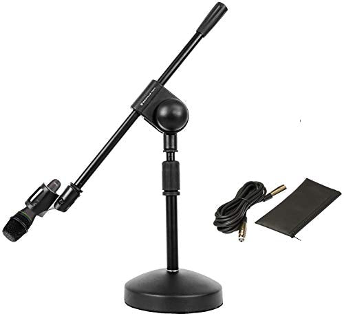 Mackie EM-89D Vocal Live Sound or Studio Recording Dynamic MicrophonewithCablewithClip Bundle with Rockville RDMS70 Desktop Mic Stand with Boom with Steel Round Base with Adjustable Height