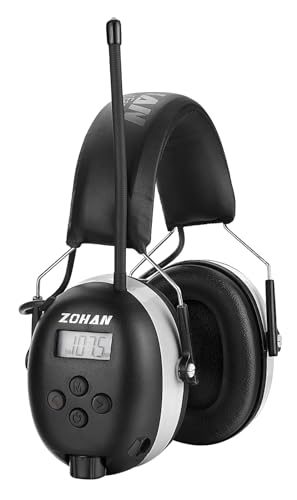 ZOHAN AM/FM Radio Headphone with Digital Display,Ear Protection Noise Reduction Earmuffs,Comfortable Hearing Protector - color: Grey, style: Radio