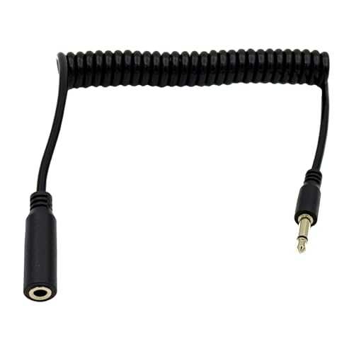Seadream 3.5mm Coiled Audio Extension Mono Cable, 3.5mm 1/8" Male to Female TS Monaural Mini Mono Cable, Black, Spiral Aux Cord, Headphone Extender