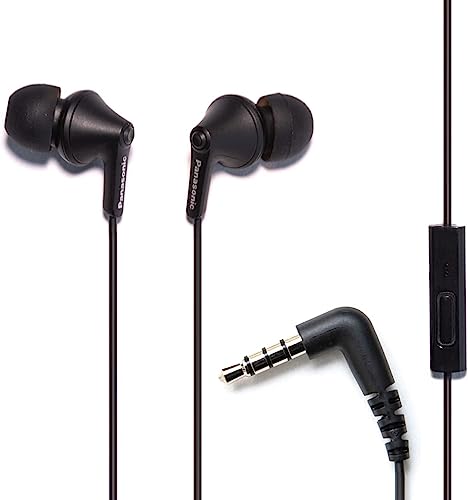 Panasonic ErgoFit Wired Earbuds with Microphone, 3.5mm Jack Wired Headphones with Mic and Call Controller, Ergonomic Custom-Fit Earpieces (S/M/L), for Phones and Laptops - RP-TCM125-KA (Matte Black) - color: Matte Black, style: With Mic