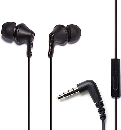 Panasonic ErgoFit Wired Earbuds with Microphone, 3.5mm Jack Wired Headphones with Mic and Call Controller, Ergonomic Custom-Fit Earpieces (S/M/L), for Phones and Laptops - RP-TCM125-KA (Matte Black) - color: Matte Black, style: With Mic