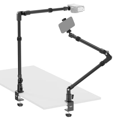 NEEWER 45.5" Overhead Camera Desk Stand, Aluminum 4 Section Magic Mic Boom Arm with C Clamp Mount Holder, for Webcam LED Light Microphone Streaming Zoom Video Recording, Max Load 4.41lb, DS023 - style: DS023