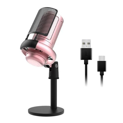 USB Microphone for PC Gaming Color Lighting Mic Mute Button Condenser with Knob Solid Base - color: Pinker