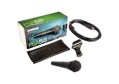 Shure PGA58 Dynamic Microphone - Handheld Mic for Vocals with Cardioid Pick-up Pattern, Discrete On/Off Switch, 3-pin XLR Connector, 15' XLR-to-QTR Cable, Stand Adapter and Zipper Pouch (PGA58-QTR) - style: 15' XLR to 1/4-inch (6.35 mm) phone plug