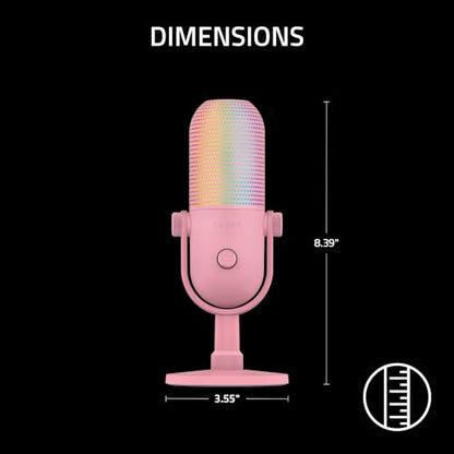 Razer Seiren V3 Chroma 32‐Bit DSP, USB-C Microphone for PC & Mac, Pink | AI Audio Processing, Noise Isolation, Tap-to-Mute, Supercardioid Condenser Mic, Chroma RGB, Discord, OBS Studio, Streamlabs