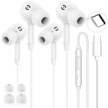 USB C Headphones for iPhone 17 16 15 Pro Max USB C Wired Earbuds with Mic | 2 Pack Type C Earphones Remote Control & Noise Isolating Wired Headphones for iPhone 17 16 15 iPad Samsung Galaxy S25 S24