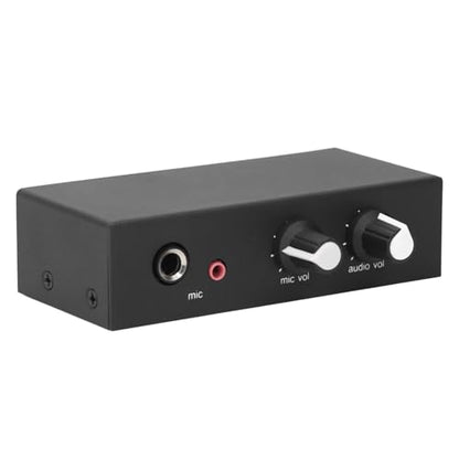 Stereo Sound Preamplifier with Headphone Amp, 3-Port Mixer for Microphone Phono Turntable, Independent Volume Control Knob, UltraLow Noise Aluminum Housing for Desktop Audio